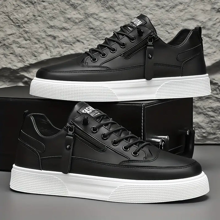 Ezekiel - Men's Lace-Up Leather Low-Top Sneakers with Side Zip