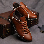 Ezra - Men's Lace-Up Leather Sneakers with Contrast Piping