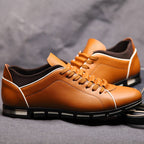 Ezra - Men's Lace-Up Leather Sneakers with Contrast Piping