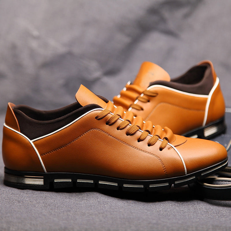 Ezra - Men's Lace-Up Leather Sneakers with Contrast Piping