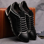 Ezra - Men's Lace-Up Leather Sneakers with Contrast Piping