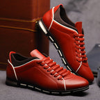 Ezra - Men's Lace-Up Leather Sneakers with Contrast Piping