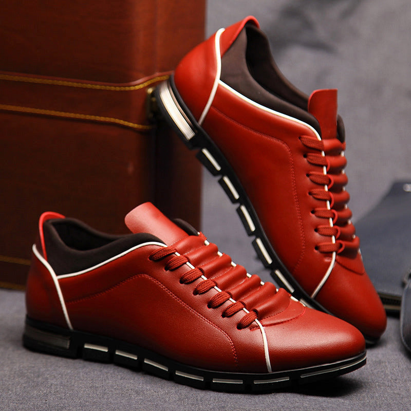 Ezra - Men's Lace-Up Leather Sneakers with Contrast Piping