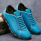 Ezra - Men's Lace-Up Leather Sneakers with Contrast Piping
