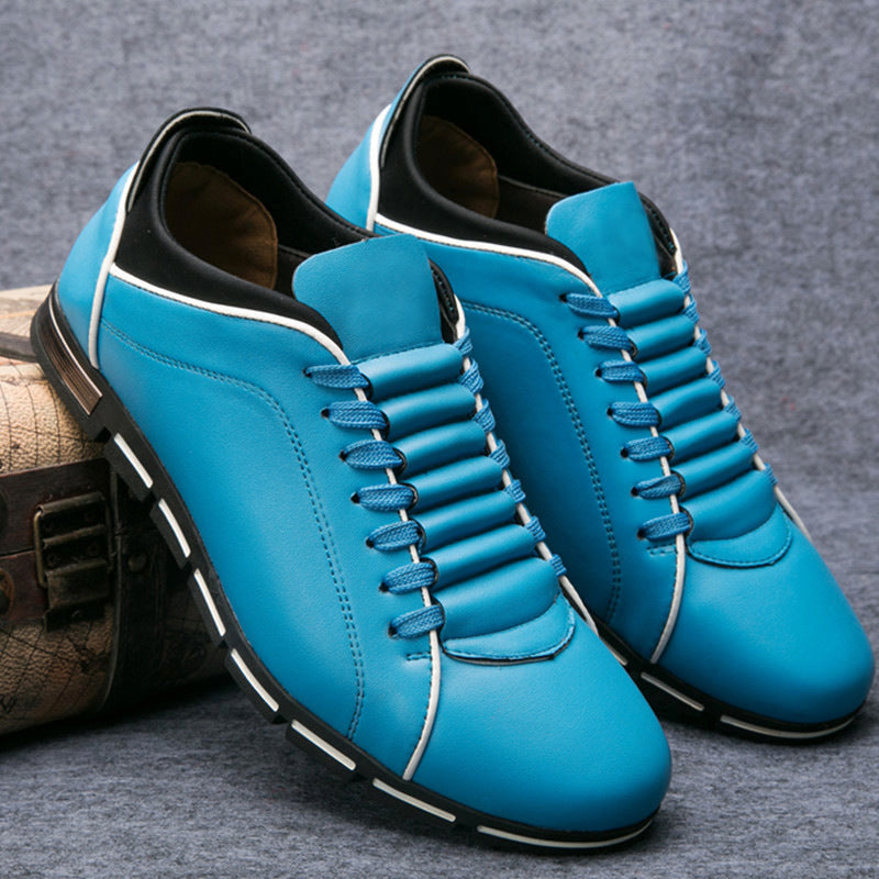 Ezra - Men's Lace-Up Leather Sneakers with Contrast Piping
