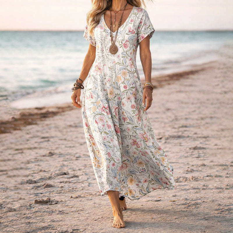Florencia - Women's Floral V-Neck A-Line Dress