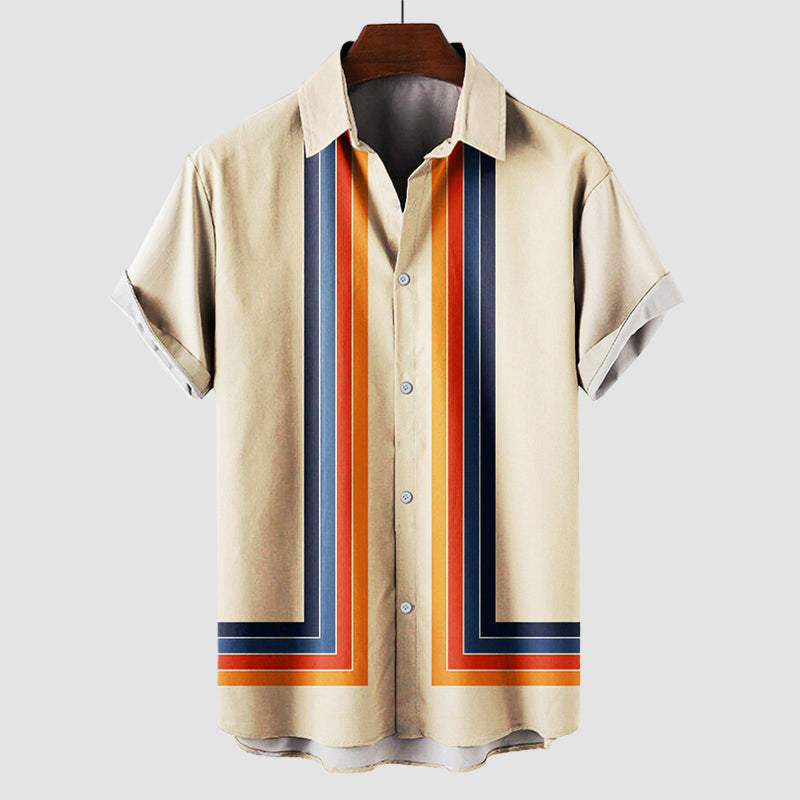 Francis - Men's Geometric Stripe Button-Front Short Sleeve Shirt