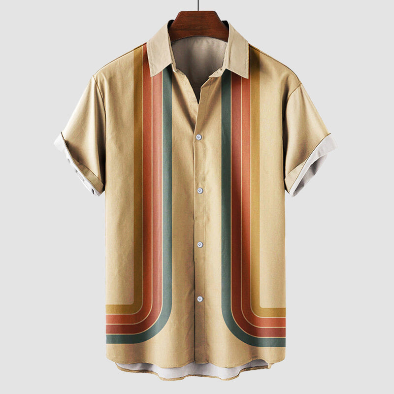 Francis - Men's Geometric Stripe Button-Front Short Sleeve Shirt