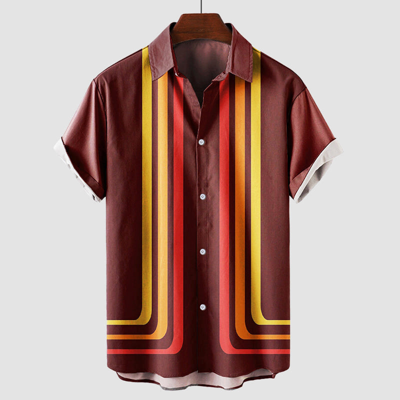 Francis - Men's Geometric Stripe Button-Front Short Sleeve Shirt