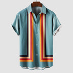 Francis - Men's Geometric Stripe Button-Front Short Sleeve Shirt