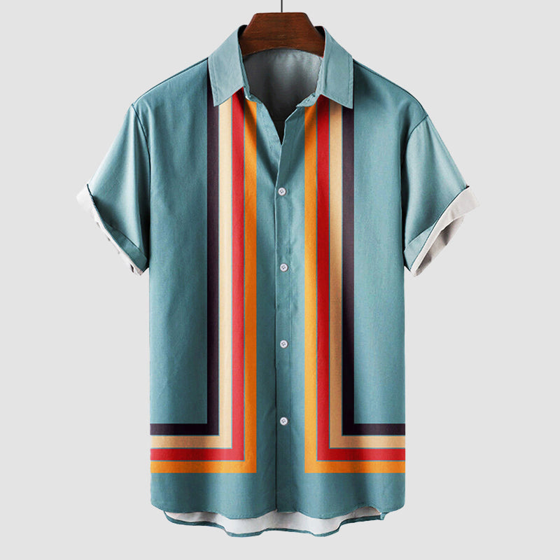 Francis - Men's Geometric Stripe Button-Front Short Sleeve Shirt