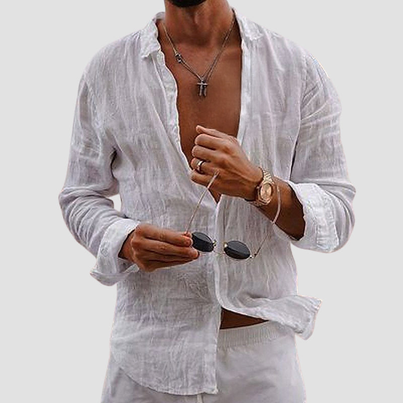 Gabriel - Men's long Sleeve Linen  Button-Front Shirt