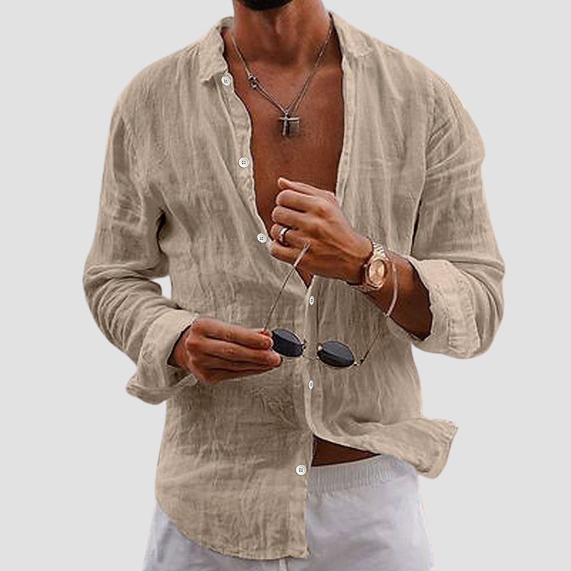 Gabriel - Men's long Sleeve Linen  Button-Front Shirt