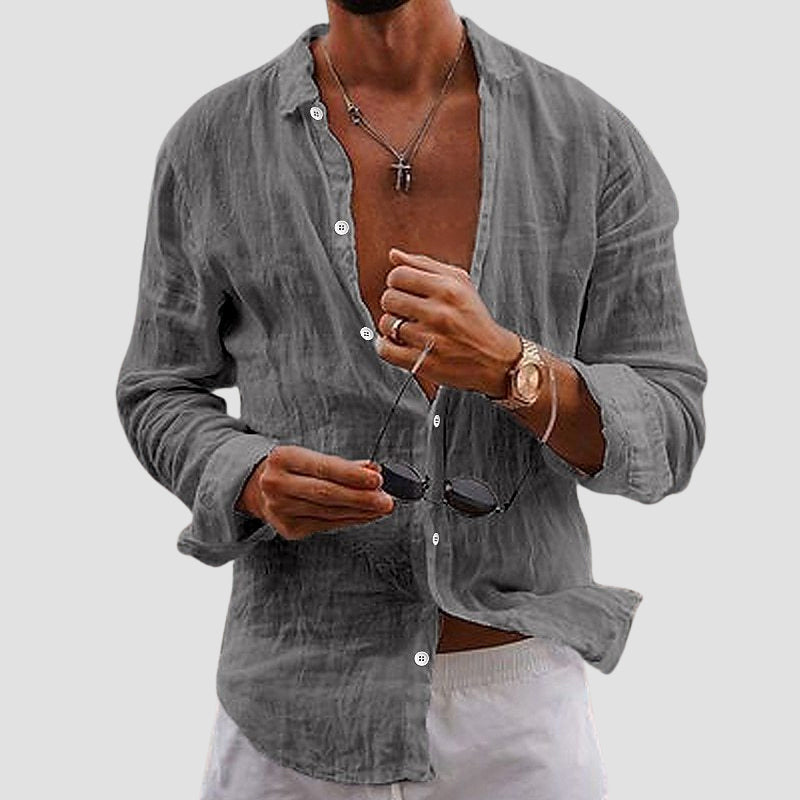 Gabriel - Men's long Sleeve Linen  Button-Front Shirt