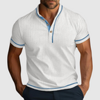 Gavin - Men's Textured Henley with Contrast Trim Short Sleeve Shirt