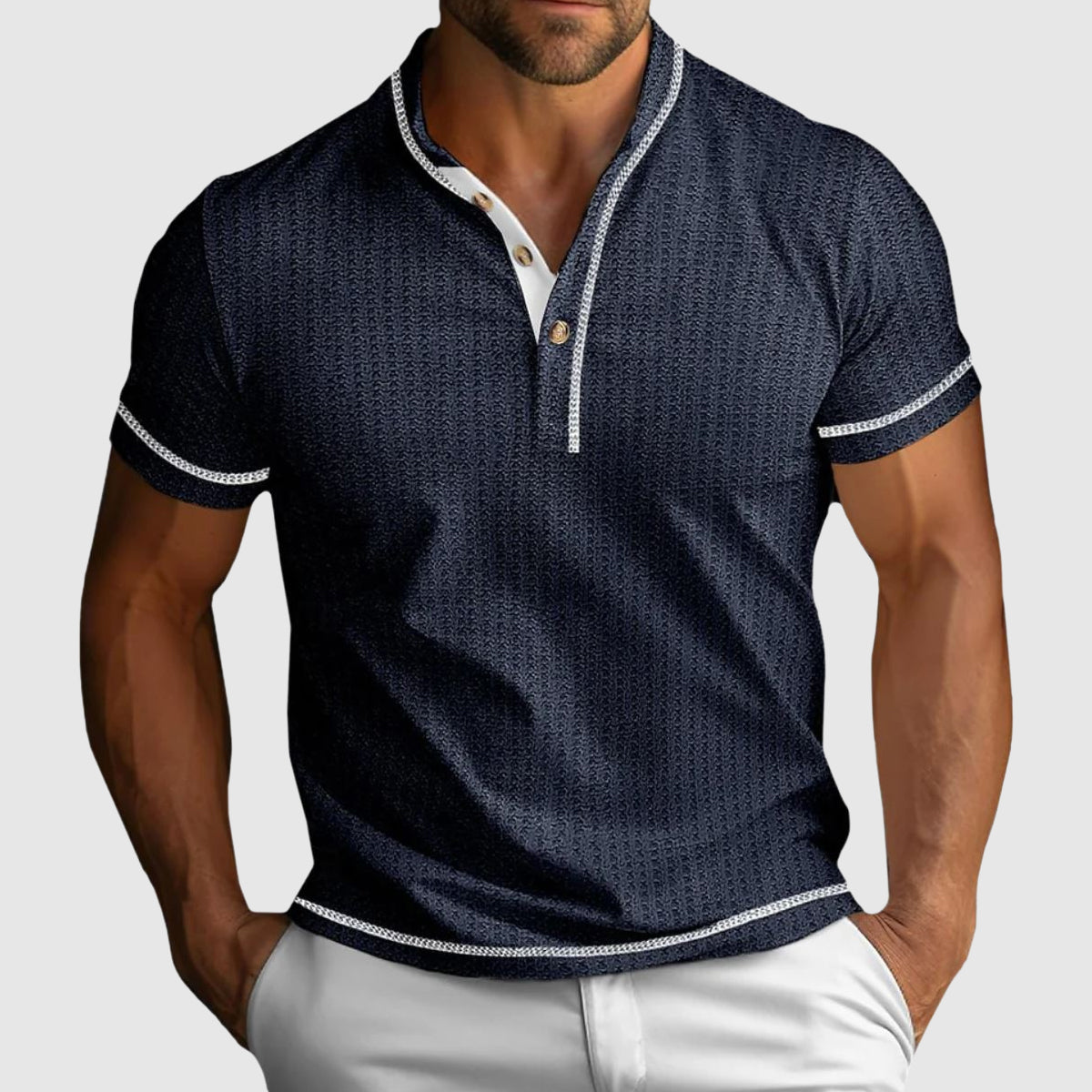 Gavin - Men's Textured Henley with Contrast Trim Short Sleeve Shirt