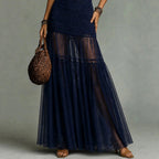 Gemma - Women's Halter Ruched Dress with Sheer Mesh Skirt