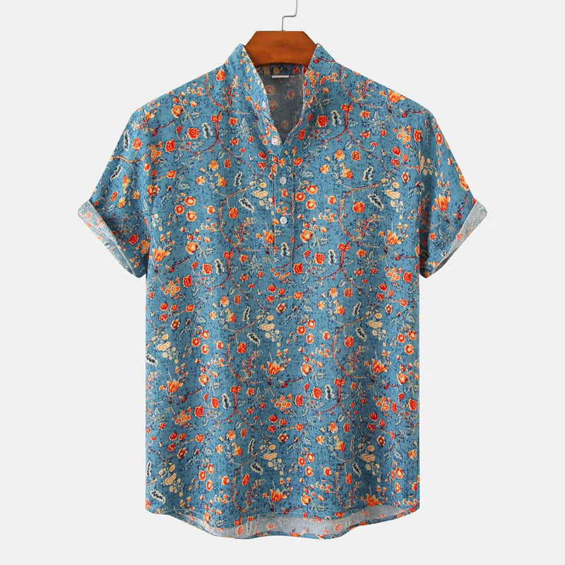 George - Men's Botanical Print Button Henley Shirt
