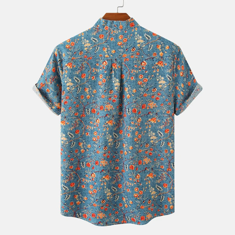 George - Men's Botanical Print Button Henley Shirt