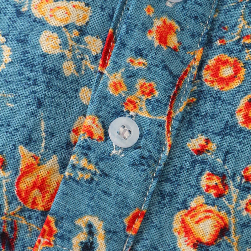 George - Men's Botanical Print Button Henley Shirt