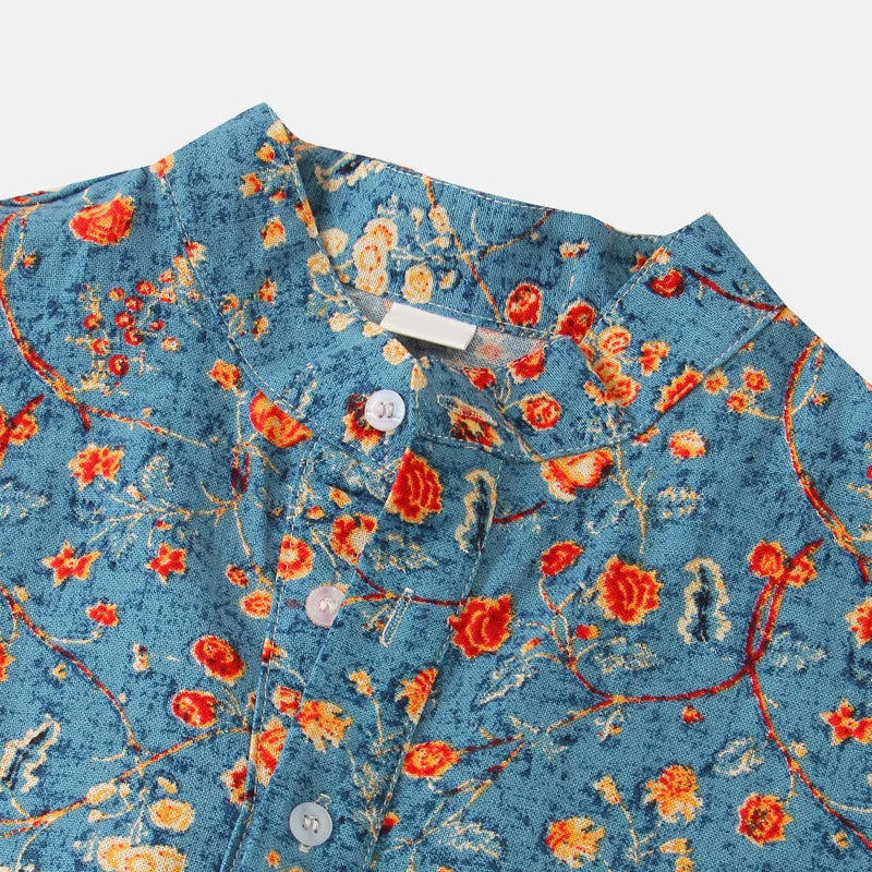 George - Men's Botanical Print Button Henley Shirt