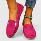 Gina - Women's Suede Loafers with Metal Chain 