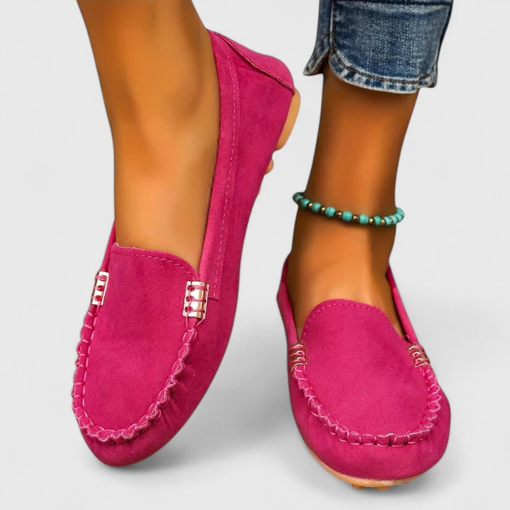 Gina - Women's Suede Loafers with Metal Chain 