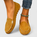 Gina - Women's Suede Loafers with Metal Chain 