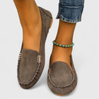 Gina - Women's Suede Loafers with Metal Chain 