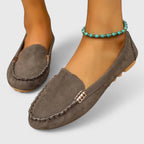 Gina - Women's Suede Loafers with Metal Chain 