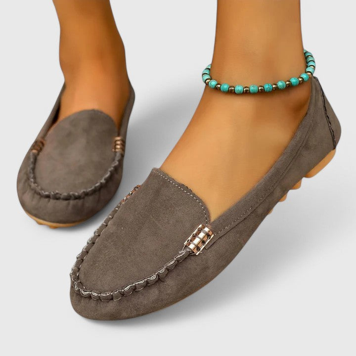 Gina - Women's Suede Loafers with Metal Chain 