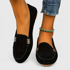 Gina - Women's Suede Loafers with Metal Chain 