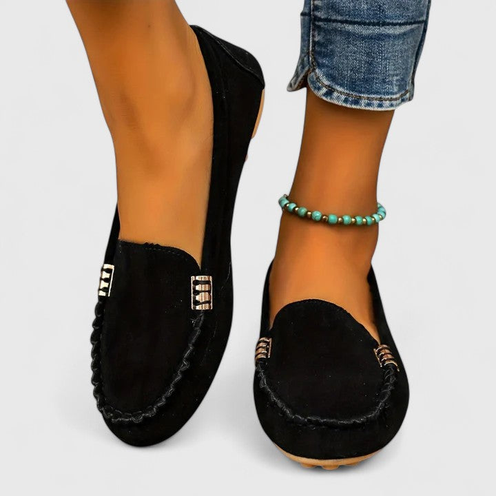 Gina - Women's Suede Loafers with Metal Chain 