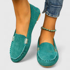 Gina - Women's Suede Loafers with Metal Chain 
