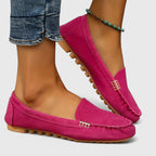 Gina - Women's Suede Loafers with Metal Chain 