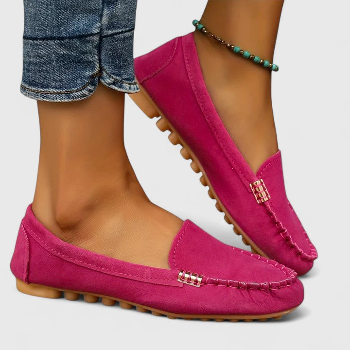Gina - Women's Suede Loafers with Metal Chain 