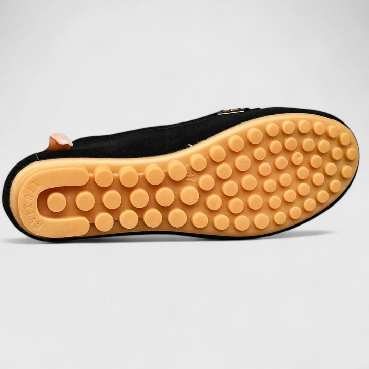 Gina - Women's Suede Loafers with Metal Chain 