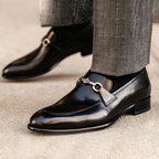 Griffin - Men's Polished Leather Loafers with Buckle Detail