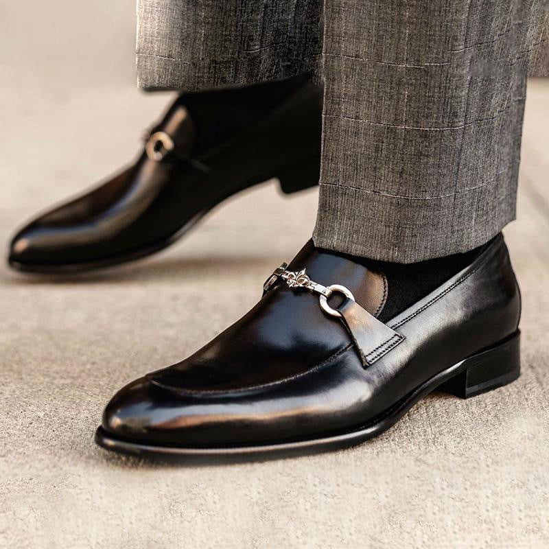 Griffin - Men's Polished Leather Loafers with Buckle Detail