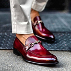 Griffin - Men's Polished Leather Loafers with Buckle Detail