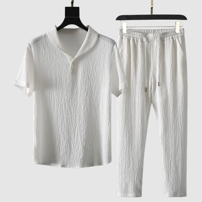 Hayden - Men's Textured Short-Sleeve Shirt and Drawstring Pants Set