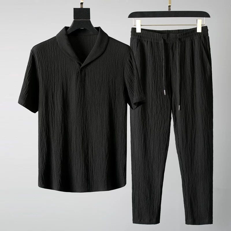 Hayden - Men's Textured Short-Sleeve Shirt and Drawstring Pants Set