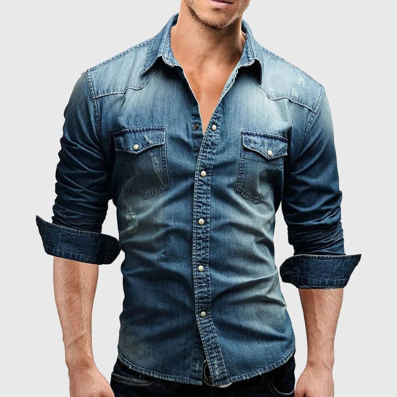 Haydn - Men's Long Sleeve Denim Shirt with Chest Pockets