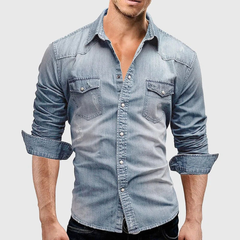 Haydn - Men's Long Sleeve Denim Shirt with Chest Pockets