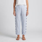 Hazel - Women's Pinstripe Button-Detail Cuffed Trousers