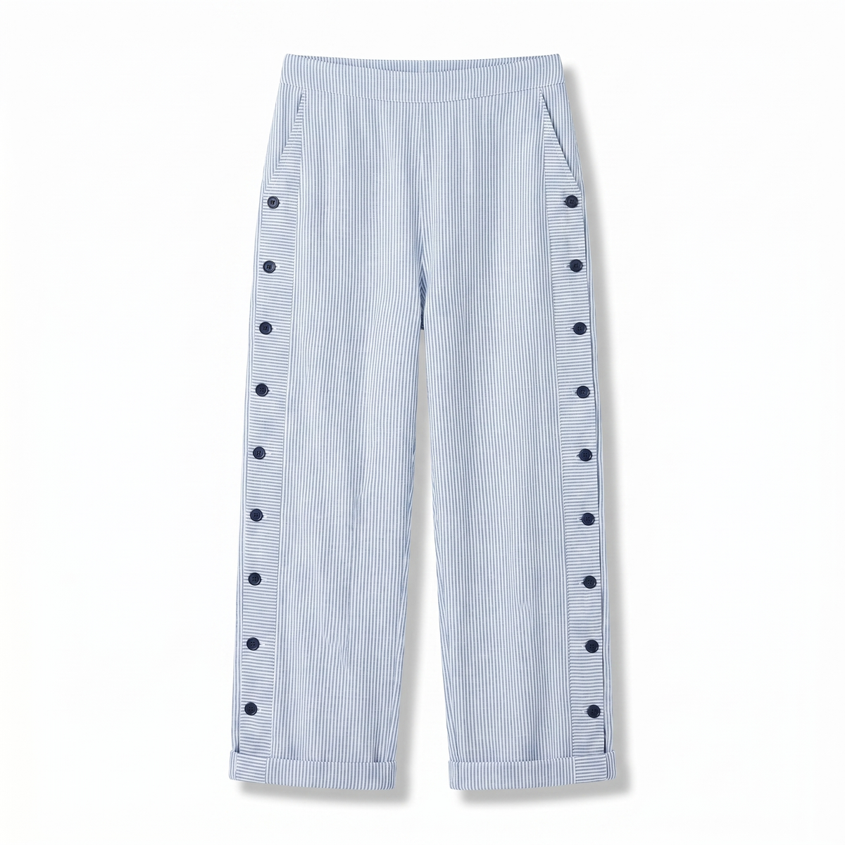 Hazel - Women's Pinstripe Button-Detail Cuffed Trousers