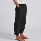 Hazel - Women's Pinstripe Button-Detail Cuffed Trousers