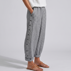 Hazel - Women's Pinstripe Button-Detail Cuffed Trousers