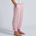 Hazel - Women's Pinstripe Button-Detail Cuffed Trousers
