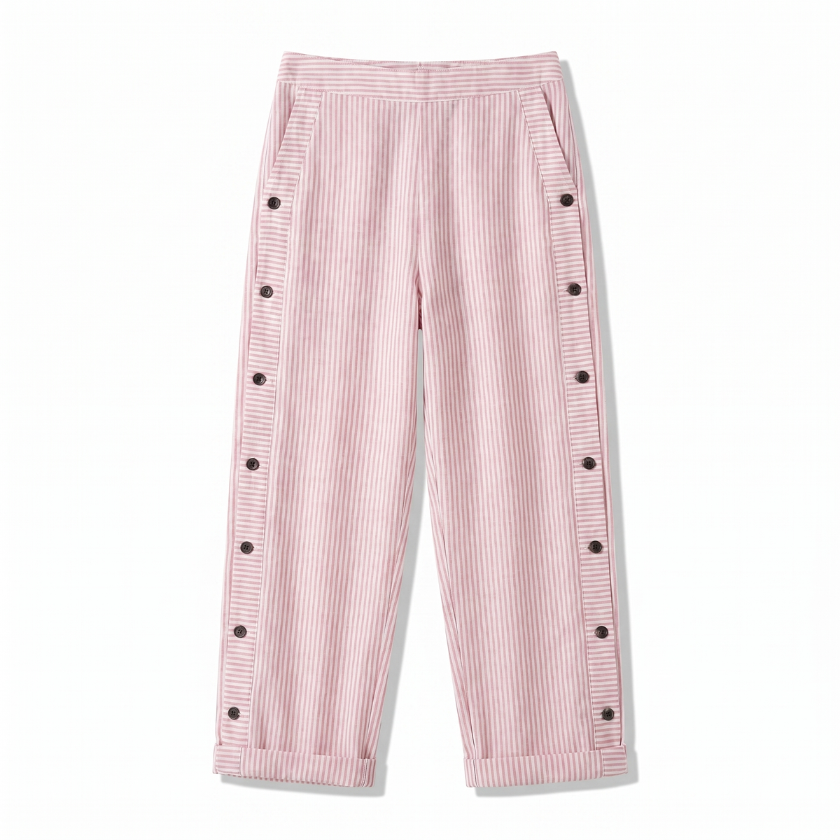 Hazel - Women's Pinstripe Button-Detail Cuffed Trousers